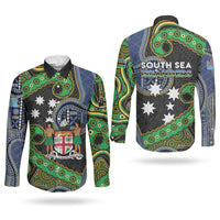 South Sea Islanders And Fiji Couples Matching Off Shoulder Short Dress and Long Sleeve Button Shirt Fijian Coat Of Arms And Southern Cross DT05 - Polynesian Pride