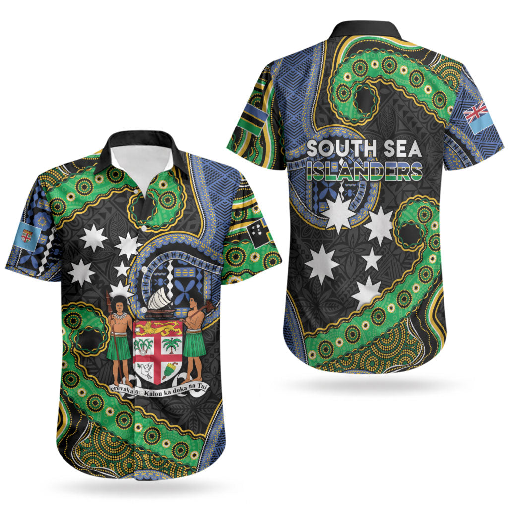 South Sea Islanders And Fiji Couples Matching Short Sleeve Bodycon Dress and Hawaiian Shirt Fijian Coat Of Arms And Southern Cross DT05 - Polynesian Pride