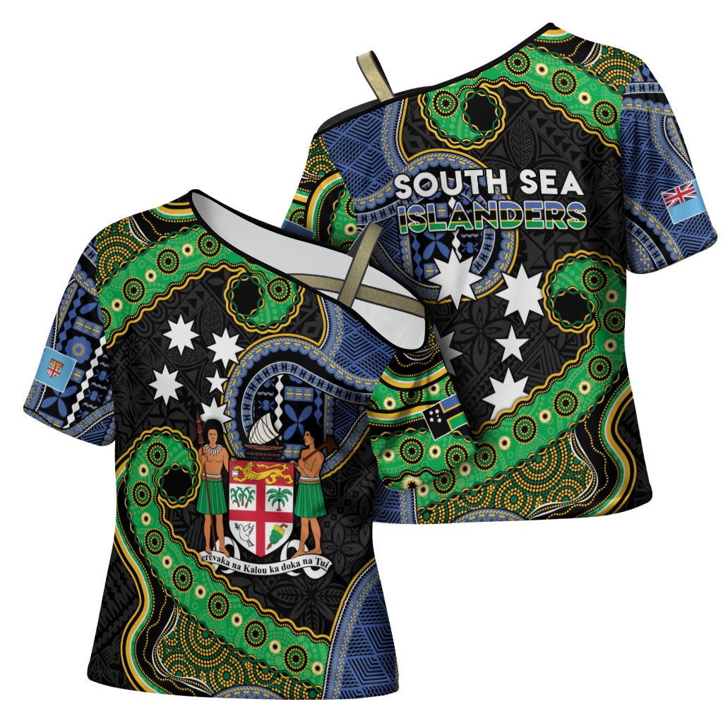 South Sea Islanders And Fiji Cross Shoulder Shirt Fijian Coat Of Arms And Southern Cross DT05 - Polynesian Pride
