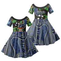 South Sea Islanders And Fiji Family Matching Mermaid Dress and Hawaiian Shirt Fijian Coat Of Arms And Southern Cross DT05 Daughter's Dress Black - Polynesian Pride