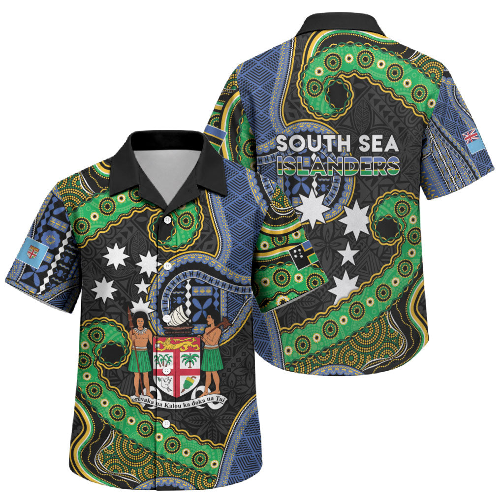 South Sea Islanders And Fiji Family Matching Off The Shoulder Long Sleeve Dress and Hawaiian Shirt Fijian Coat Of Arms And Southern Cross DT05 Son's Shirt Black - Polynesian Pride
