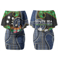 South Sea Islanders And Fiji Family Matching Off Shoulder Short Dress and Hawaiian Shirt Fijian Coat Of Arms And Southern Cross DT05 Mom's Dress Black - Polynesian Pride