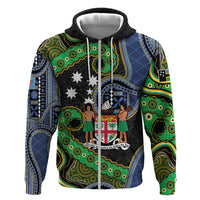 South Sea Islanders And Fiji Hoodie Fijian Coat Of Arms And Southern Cross DT05 Zip Hoodie Black - Polynesian Pride