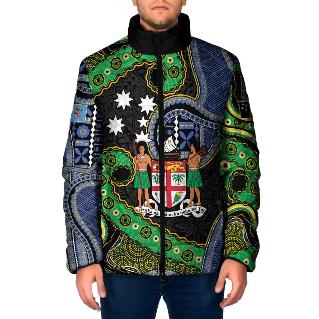 South Sea Islanders And Fiji Padded Jacket Fijian Coat Of Arms And Southern Cross DT05 Men Black - Polynesian Pride