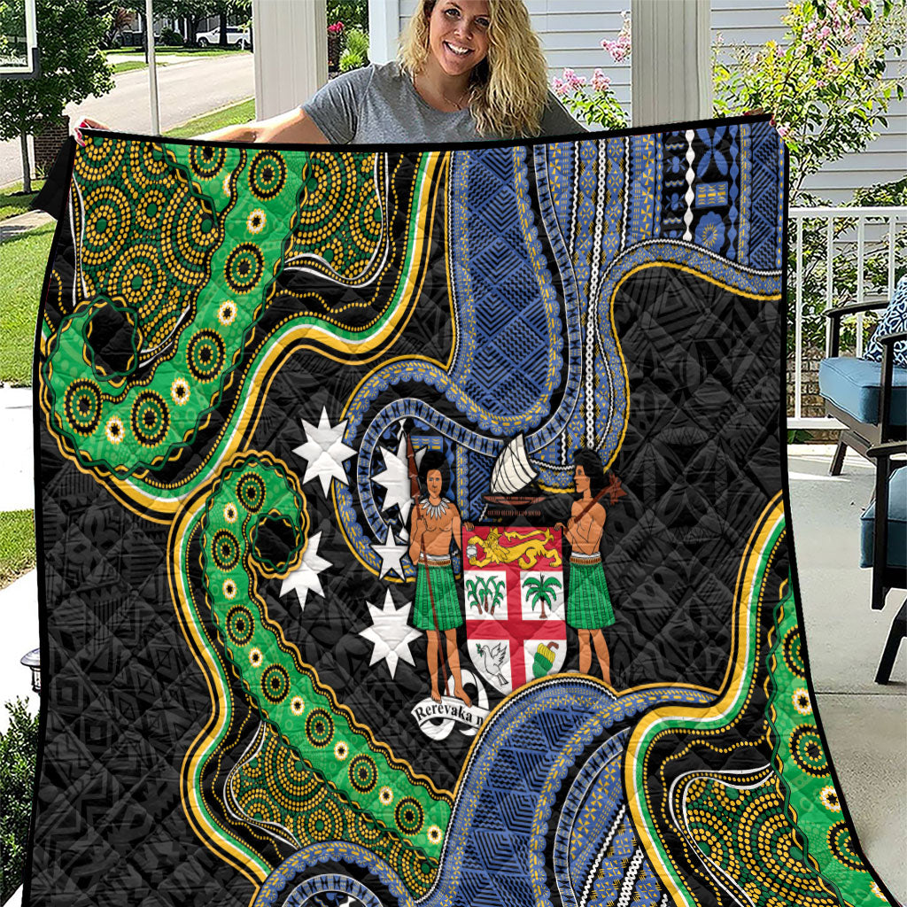 South Sea Islanders And Fiji Quilt Fijian Coat Of Arms And Southern Cross DT05 Black - Polynesian Pride