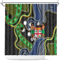 South Sea Islanders And Fiji Shower Curtain Fijian Coat Of Arms And Southern Cross DT05 Black - Polynesian Pride