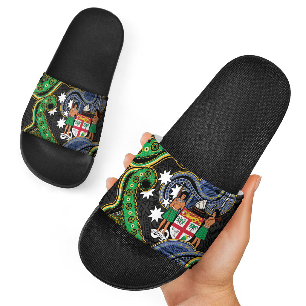South Sea Islanders And Fiji Slide Sandals Fijian Coat Of Arms And Southern Cross DT05 - Polynesian Pride