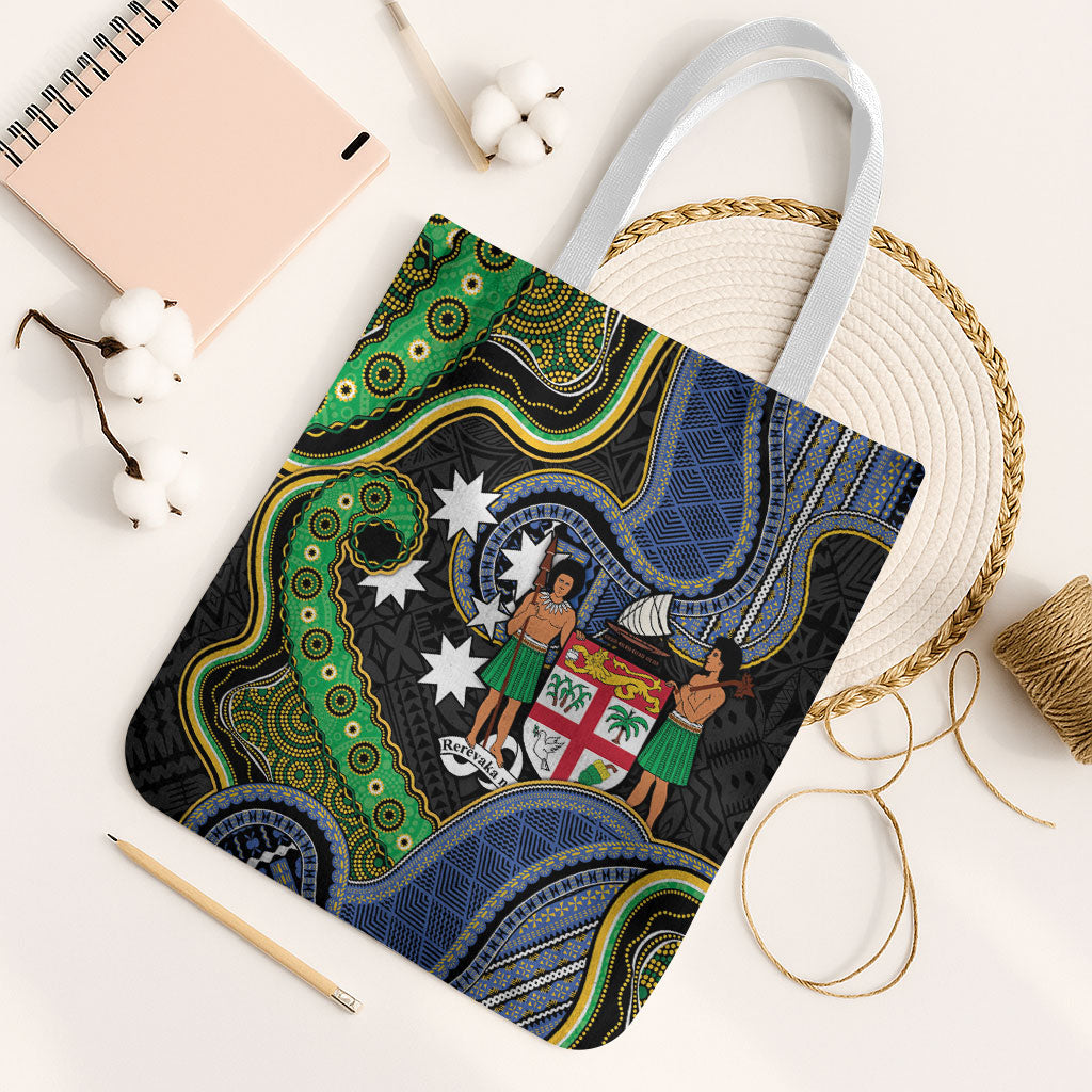 South Sea Islanders And Fiji Tote Bag Fijian Coat Of Arms And Southern Cross DT05 White Strap One Size Black - Polynesian Pride