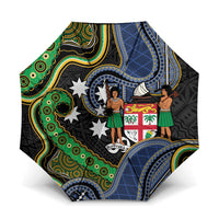 South Sea Islanders And Fiji Umbrella Fijian Coat Of Arms And Southern Cross DT05 One Size Folded 11.42 inch Opened Diameter 37.4 inch Black - Polynesian Pride