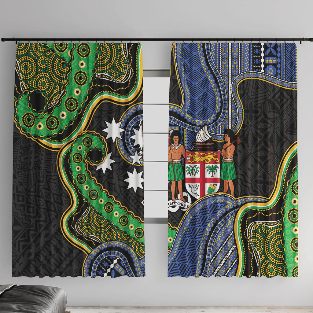 South Sea Islanders And Fiji Window Curtain Fijian Coat Of Arms And Southern Cross DT05 With Hooks Black - Polynesian Pride