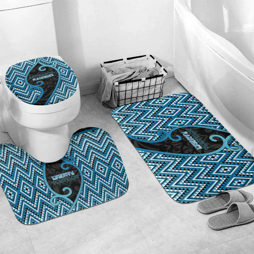 Aotearoa Atua Ranginui Bathroom Set Maori Sky Father Koru Patterns DT05 Mat Set Only (3 pcs) One Size Blue - Polynesian Pride
