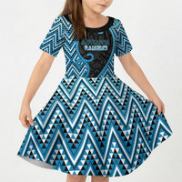Custom Aotearoa Atua Ranginui Kid Short Sleeve Dress Maori Sky Father Koru Patterns DT05 KID Blue - Polynesian Pride