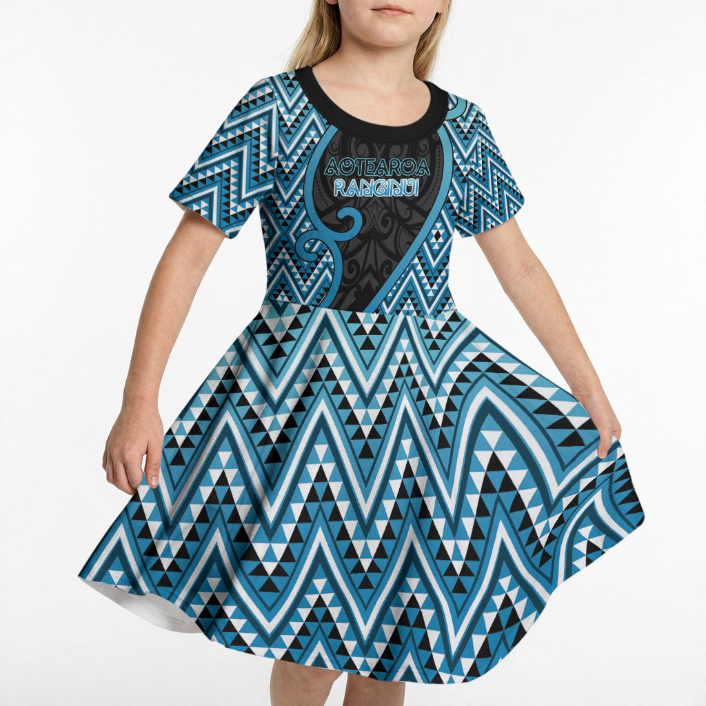 Custom Aotearoa Atua Ranginui Kid Short Sleeve Dress Maori Sky Father Koru Patterns DT05 - Polynesian Pride
