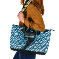 Aotearoa Atua Ranginui Leather Tote Bag Maori Sky Father Koru Patterns DT05 Blue - Polynesian Pride
