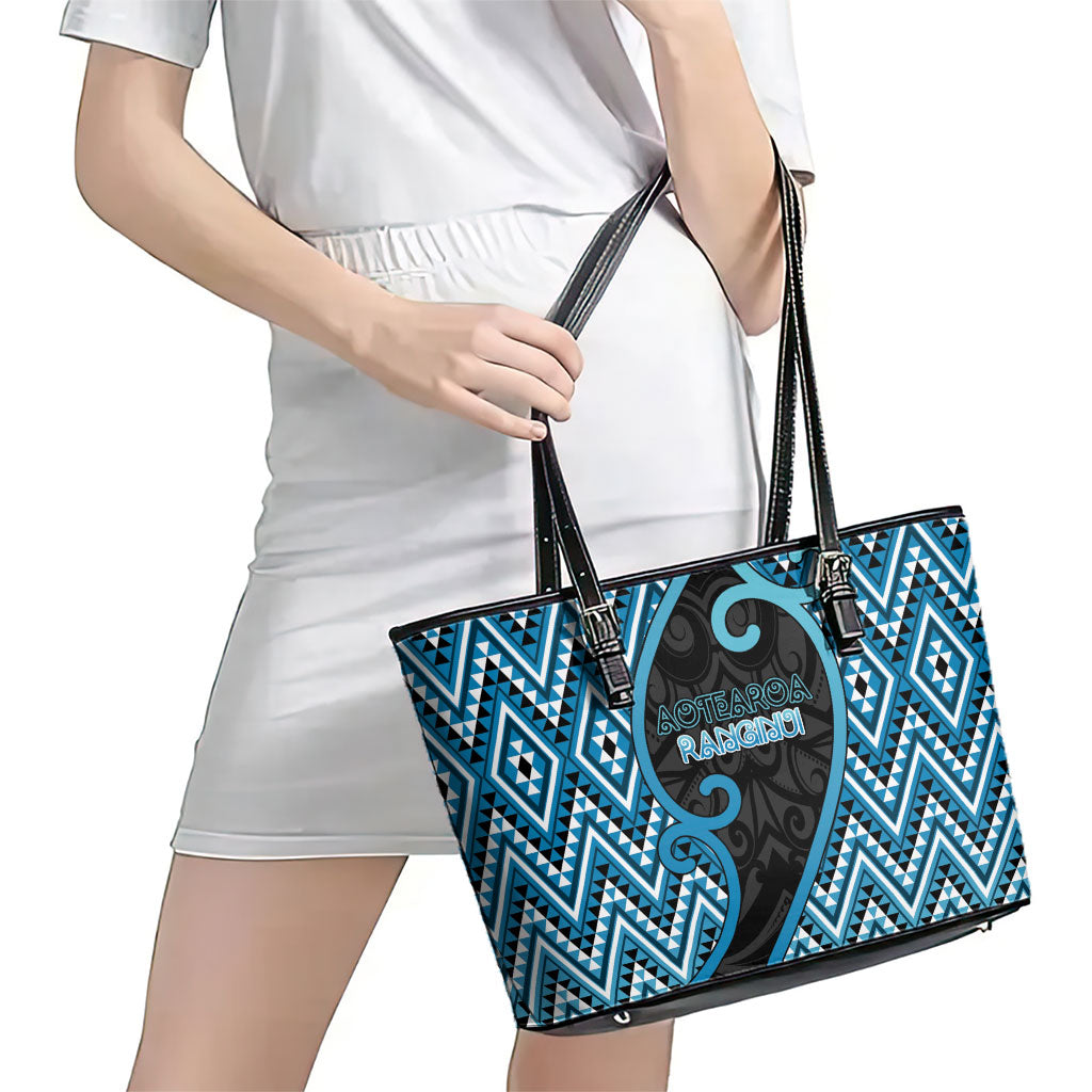 Aotearoa Atua Ranginui Leather Tote Bag Maori Sky Father Koru Patterns DT05 - Polynesian Pride