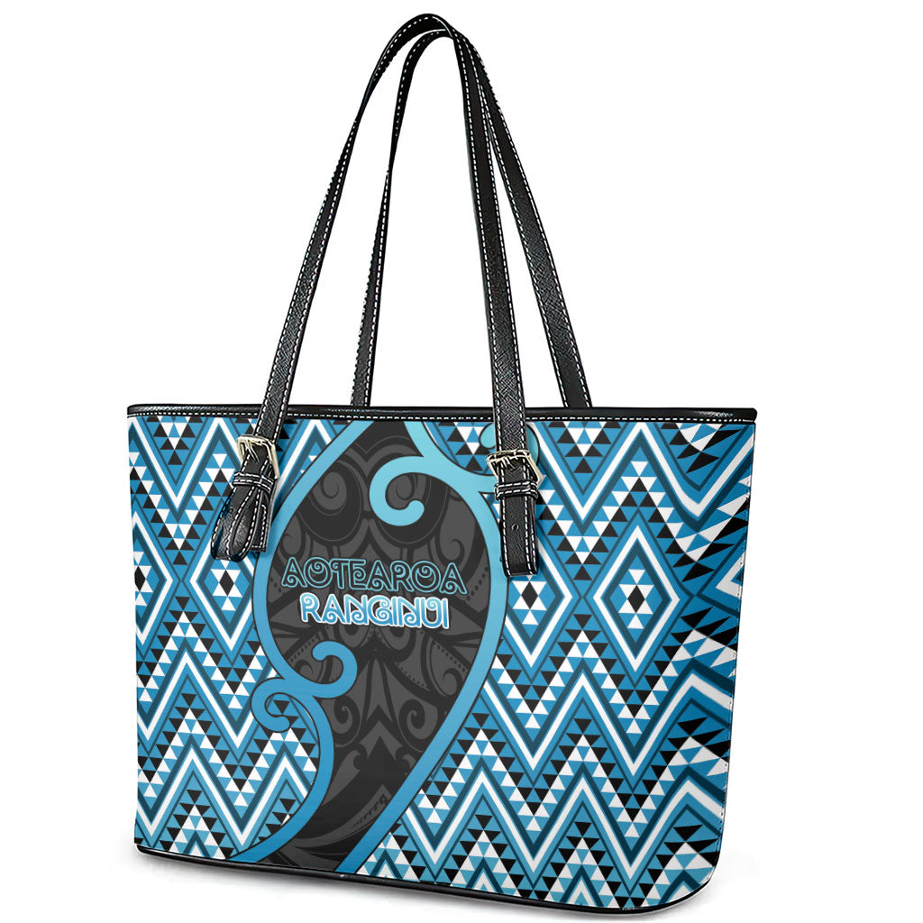 Aotearoa Atua Ranginui Leather Tote Bag Maori Sky Father Koru Patterns DT05 - Polynesian Pride