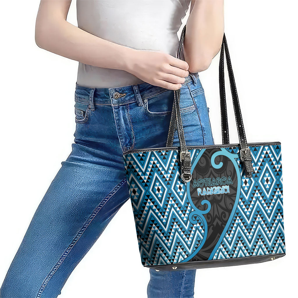 Aotearoa Atua Ranginui Leather Tote Bag Maori Sky Father Koru Patterns DT05 - Polynesian Pride