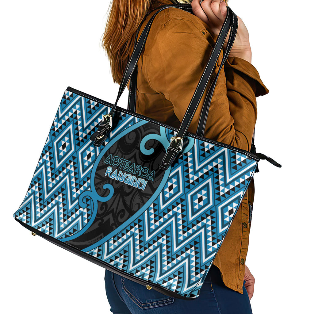 Aotearoa Atua Ranginui Leather Tote Bag Maori Sky Father Koru Patterns DT05 - Polynesian Pride