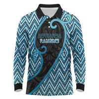 Custom Aotearoa Atua Ranginui Long Sleeve Polo Shirt Maori Sky Father Koru Patterns DT05 Blue - Polynesian Pride