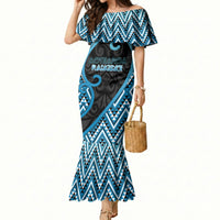 Custom Aotearoa Atua Ranginui Mermaid Dress Maori Sky Father Koru Patterns DT05 Women Blue - Polynesian Pride