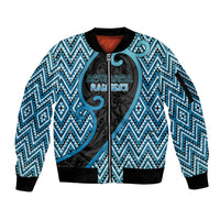 Custom Aotearoa Atua Ranginui Sleeve Zip Bomber Jacket Maori Sky Father Koru Patterns DT05 Unisex Blue - Polynesian Pride