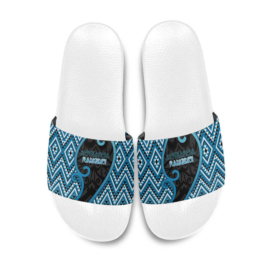 Aotearoa Atua Ranginui Slide Sandals Maori Sky Father Koru Patterns DT05 Blue - Polynesian Pride