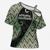 Custom Aotearoa Atua Papatuanuku Cross Shoulder Shirt Earth Mother Father Koru Patterns DT05 Female Green - Polynesian Pride