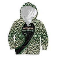 Custom Aotearoa Atua Papatuanuku Kid Hoodie Earth Mother Father Koru Patterns DT05 Zip Hoodie Green - Polynesian Pride