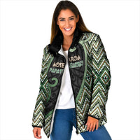Custom Aotearoa Atua Papatuanuku Padded Jacket Earth Mother Father Koru Patterns DT05 Women Green - Polynesian Pride