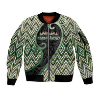 Custom Aotearoa Atua Papatuanuku Sleeve Zip Bomber Jacket Earth Mother Father Koru Patterns DT05 Unisex Green - Polynesian Pride