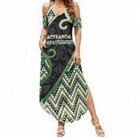 Custom Aotearoa Atua Papatuanuku Summer Maxi Dress Earth Mother Father Koru Patterns DT05 Women Green - Polynesian Pride