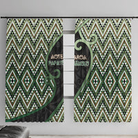Aotearoa Atua Papatuanuku Window Curtain Earth Mother Father Koru Patterns DT05 With Hooks Green - Polynesian Pride