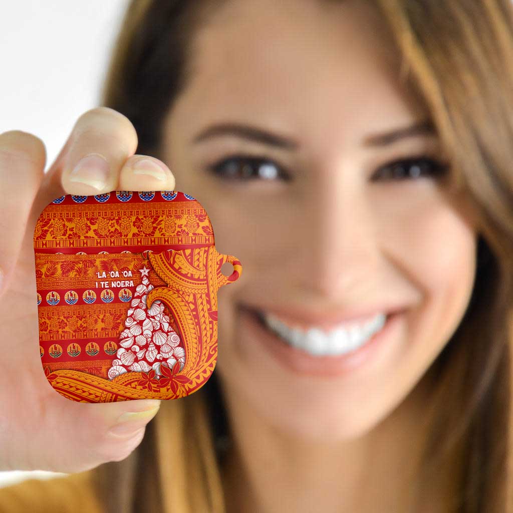 French Polynesia Christmas AirPods Case Seashell Xmas Tree Tribal Waves - Polynesian Pride