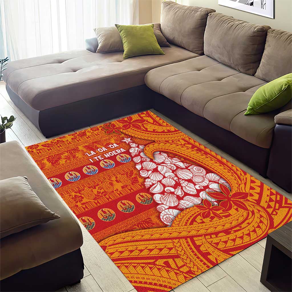 French Polynesia Christmas Area Rug Seashell Xmas Tree Tribal Waves - Polynesian Pride