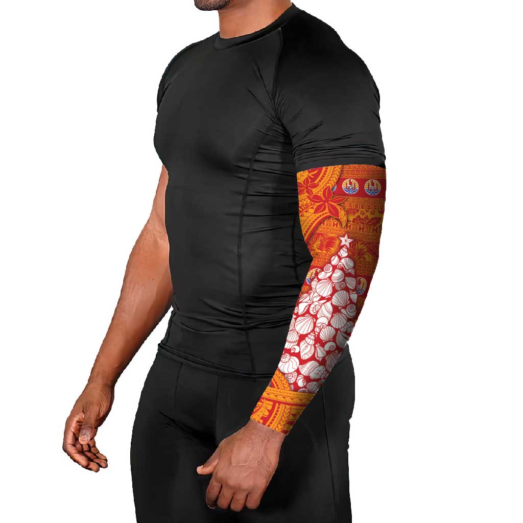 French Polynesia Christmas Arm Sleeves Seashell Xmas Tree Tribal Waves - Polynesian Pride