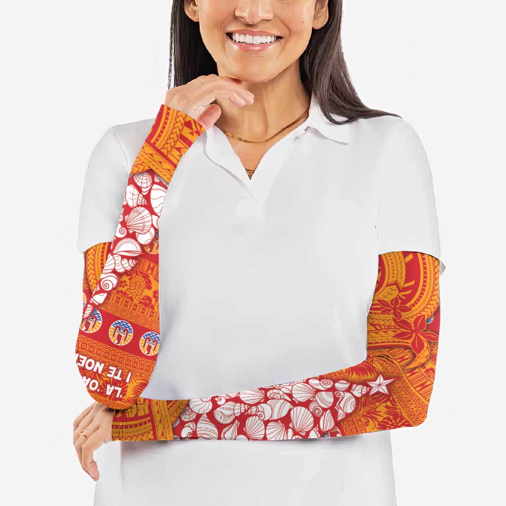 French Polynesia Christmas Arm Sleeves Seashell Xmas Tree Tribal Waves - Polynesian Pride