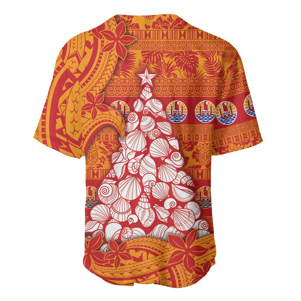 French Polynesia Christmas Baseball Jersey Seashell Xmas Tree Tribal Waves - Polynesian Pride