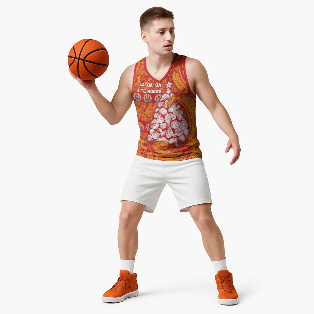 French Polynesia Christmas Basketball Jersey Seashell Xmas Tree Tribal Waves - Polynesian Pride