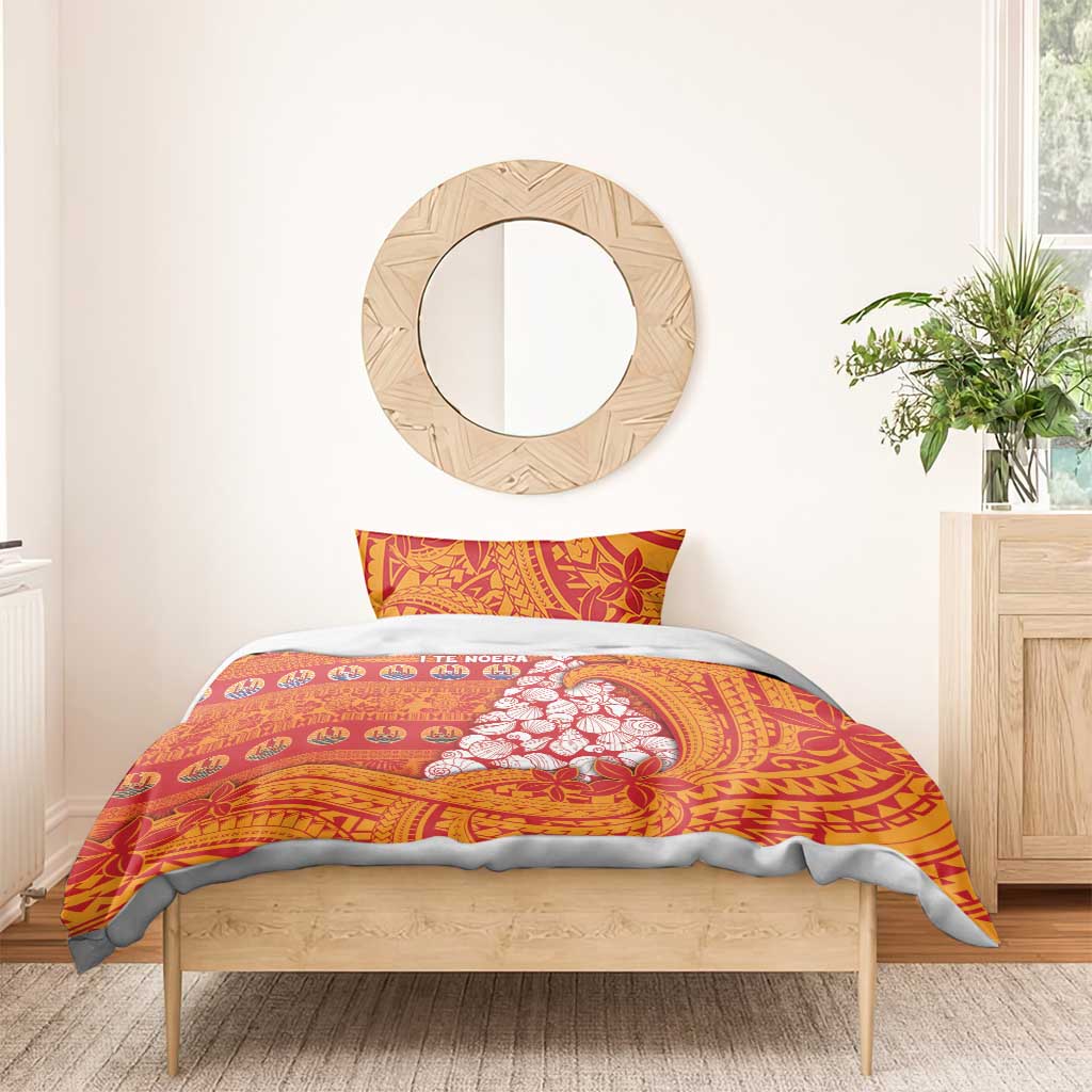 French Polynesia Christmas Bedding Set Seashell Xmas Tree Tribal Waves - Polynesian Pride