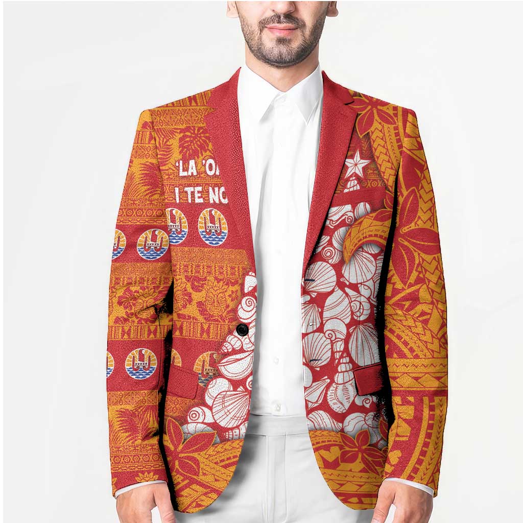 French Polynesia Christmas Blazer Seashell Xmas Tree Tribal Waves - Polynesian Pride