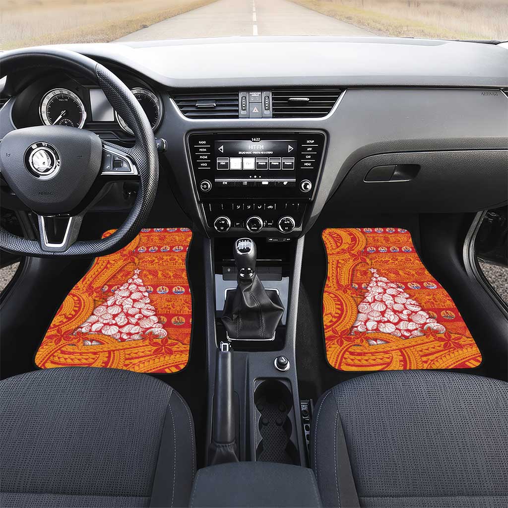 French Polynesia Christmas Car Mats Seashell Xmas Tree Tribal Waves - Polynesian Pride