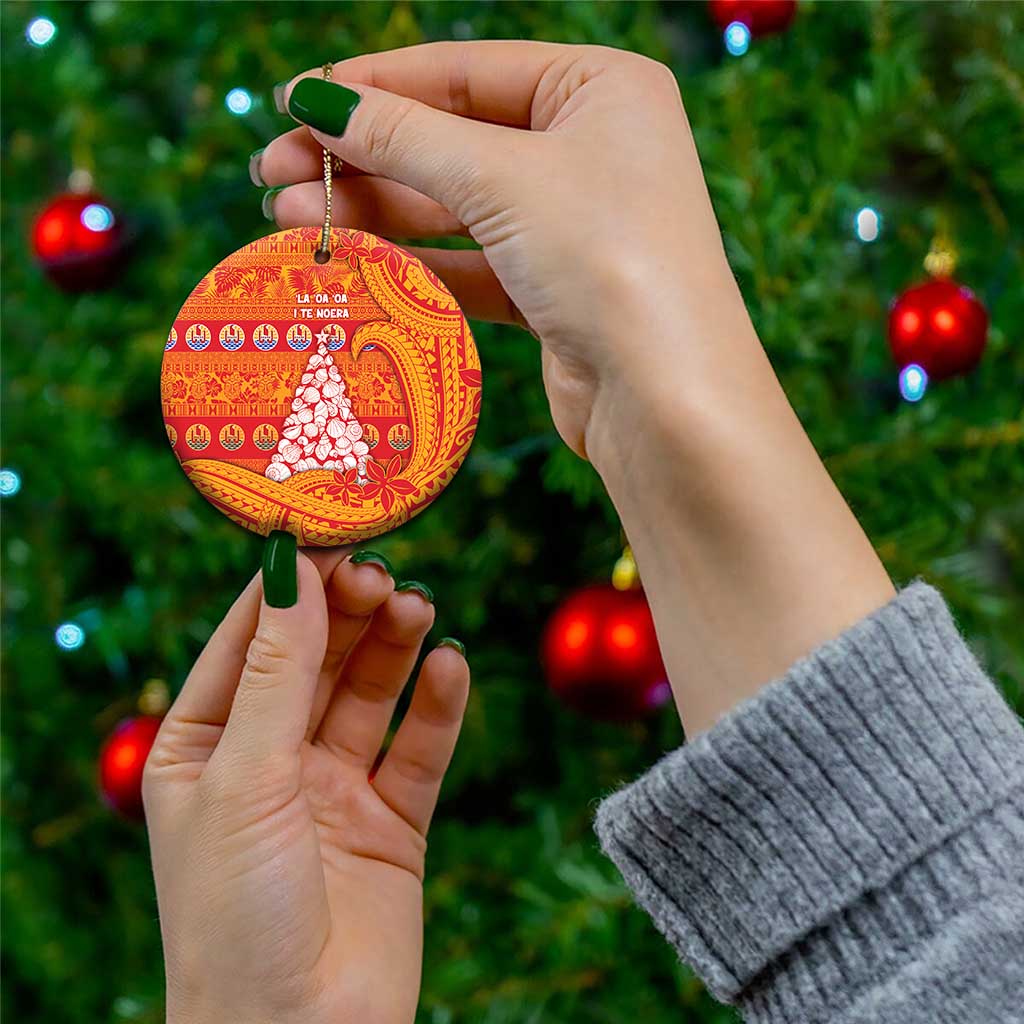 French Polynesia Christmas Ceramic Ornament Seashell Xmas Tree Tribal Waves - Polynesian Pride