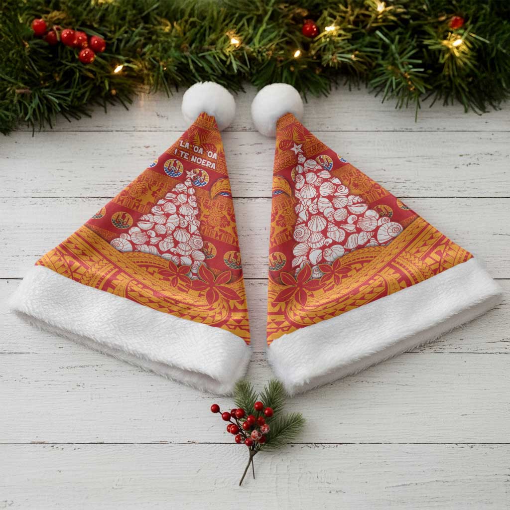 French Polynesia Christmas Santa Hat Seashell Xmas Tree Tribal Waves - Polynesian Pride