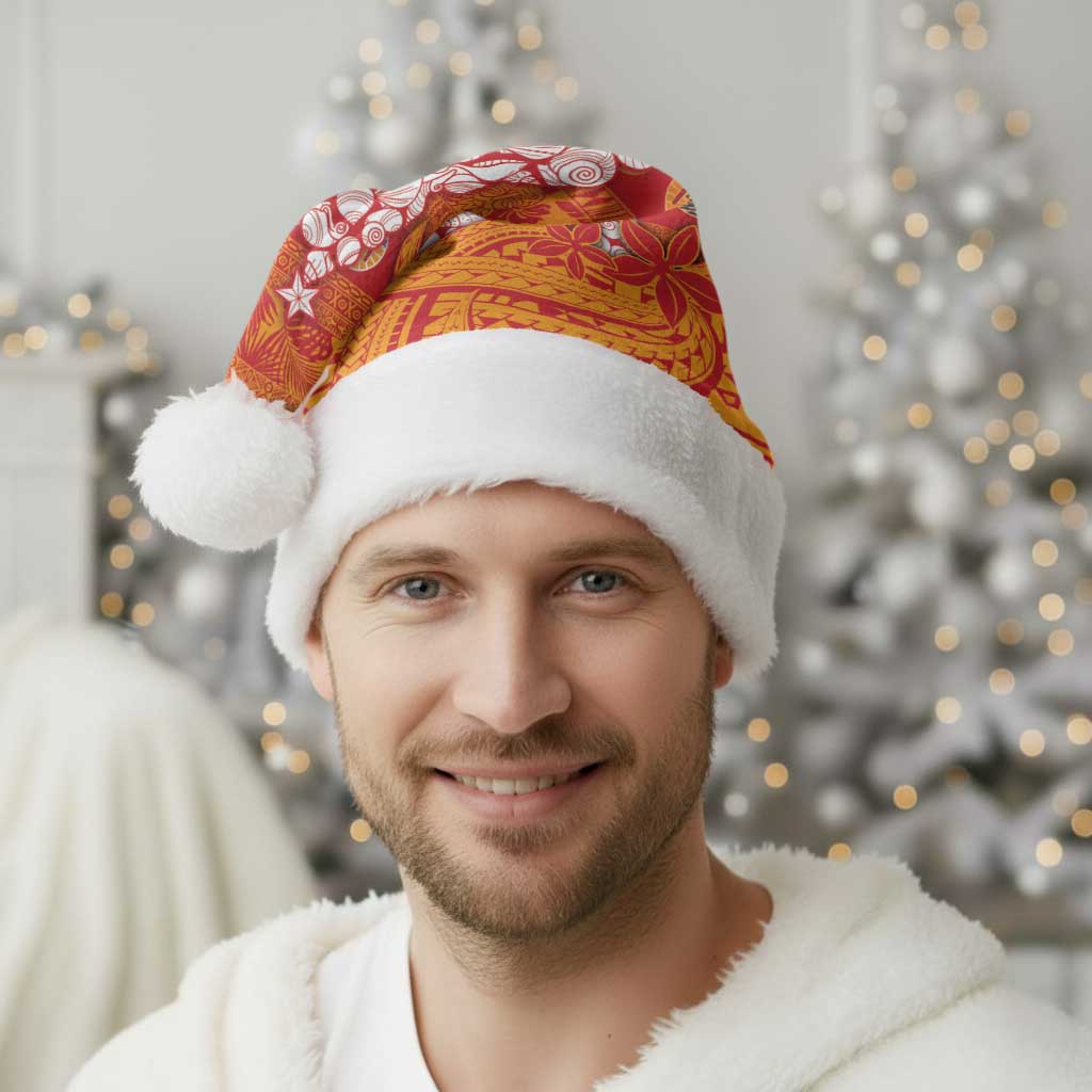 French Polynesia Christmas Santa Hat Seashell Xmas Tree Tribal Waves - Polynesian Pride