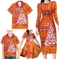 French Polynesia Christmas Family Matching Long Sleeve Bodycon Dress and Hawaiian Shirt Seashell Xmas Tree Tribal Waves DT05 - Polynesian Pride