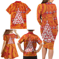 French Polynesia Christmas Family Matching Long Sleeve Bodycon Dress and Hawaiian Shirt Seashell Xmas Tree Tribal Waves DT05 - Polynesian Pride