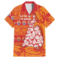 French Polynesia Christmas Family Matching Long Sleeve Bodycon Dress and Hawaiian Shirt Seashell Xmas Tree Tribal Waves DT05 Dad's Shirt - Short Sleeve Orange - Polynesian Pride