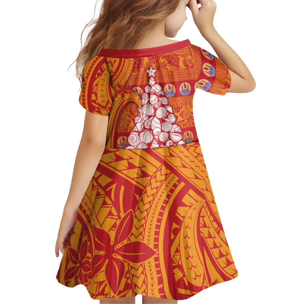 French Polynesia Christmas Family Matching Off The Shoulder Long Sleeve Dress and Hawaiian Shirt Seashell Xmas Tree Tribal Waves DT05 - Polynesian Pride