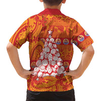 French Polynesia Christmas Family Matching Off Shoulder Maxi Dress and Hawaiian Shirt Seashell Xmas Tree Tribal Waves - Polynesian Pride