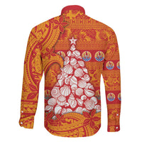 French Polynesia Christmas Family Matching Off Shoulder Short Dress and Hawaiian Shirt Seashell Xmas Tree Tribal Waves - Polynesian Pride